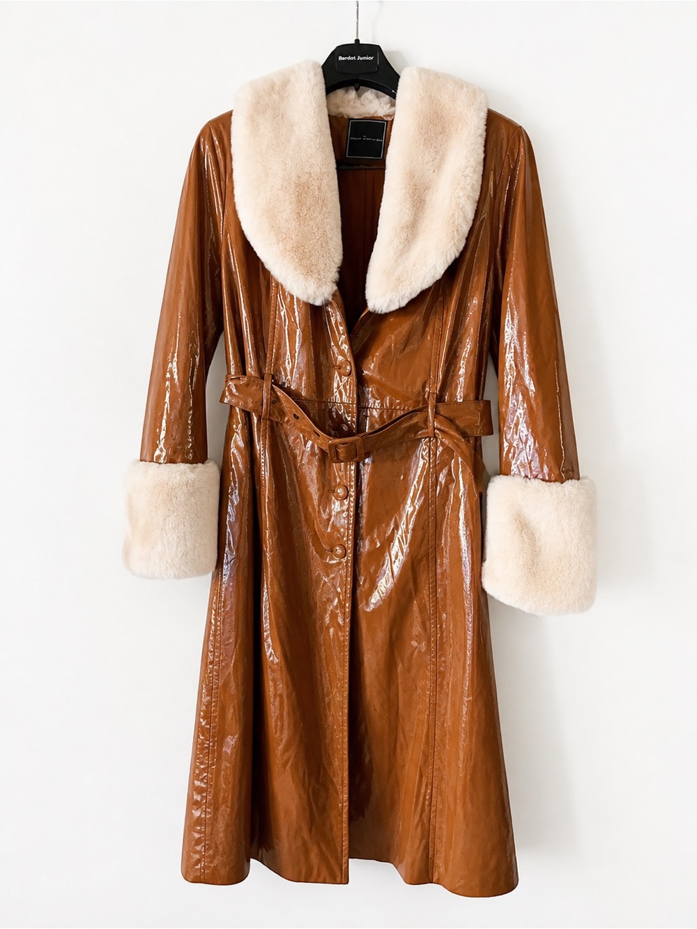 Elie Tahari Rosewood Vegan Leather Faux Fur NWOT Trench Coat